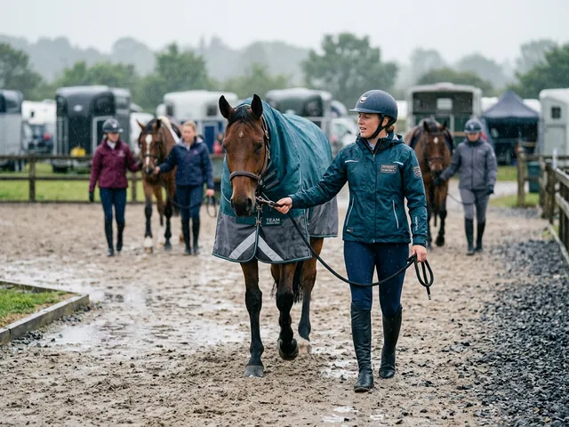 Chaqueta impermeable de equitación en un día de lluvia