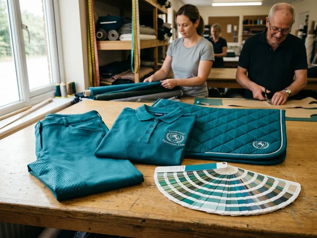 Pantalón, polo y sudadero del mismo color junto a una carta Pantone