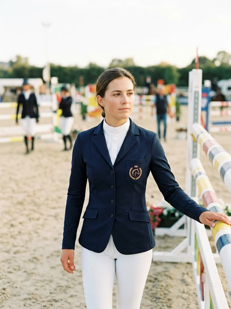 Chaqueta de concurso de salto en la pista