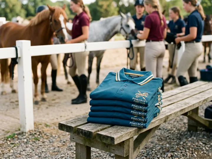 Polos de un equipo de polo doblados en los mismos colores