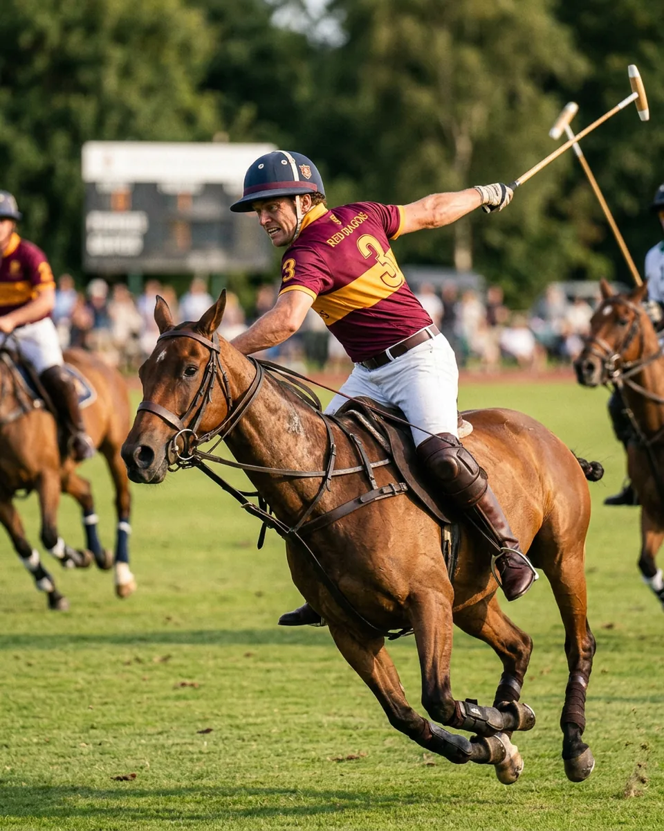 Jugador de polo girando el tronco para golpear con el taco